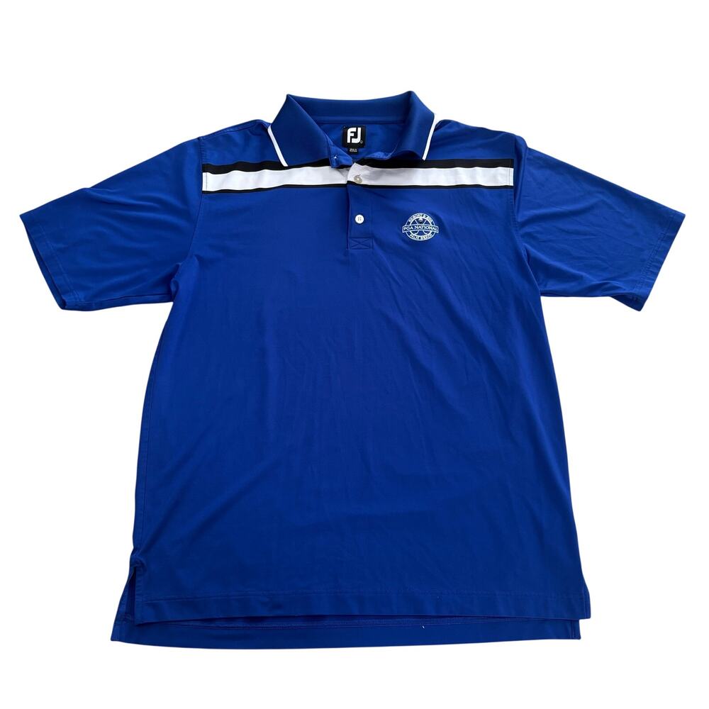 FootJoy Men’s Performance Golf Polo Blue White Stripe PGA National Palm Beach‎ L